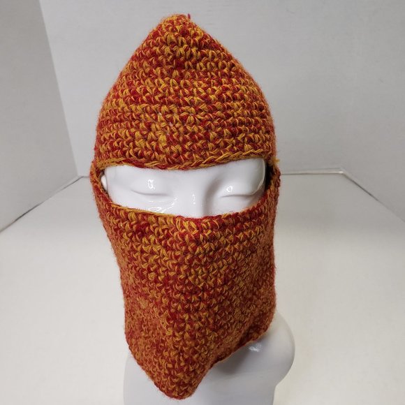 HANDMADE Accessories - Unisex Orange & Red Crochet Handmade Ski Mask Face Mask| One Size
